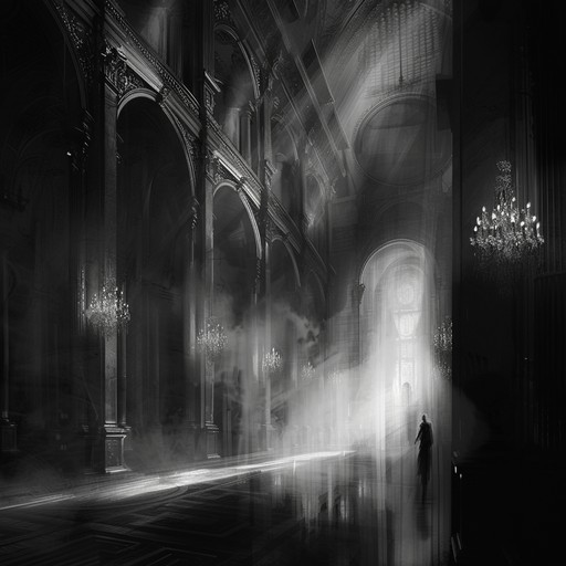 A suspenseful and haunting opera piece, weaving ambient sounds to create a mysterious and darkly beautiful atmosphere indicative of a lurking phantom.