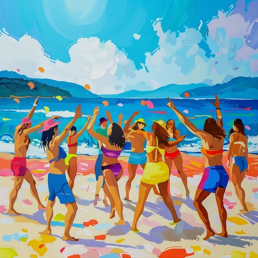 This instrumental k pop song features bright, high energy beats, catchy melodies, and vibrant synth sounds that evoke the excitement and joy of a summer party. Imagine beach parties, colorful outfits, and dancing under the sun.