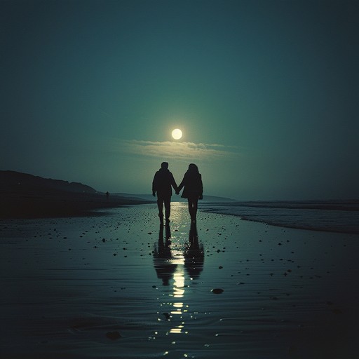 An orchestral composition featuring heartfelt strings and gentle woodwind harmonies, evoking a serene night by the sea. It captures the essence of a moonlit serenade, perfect for immortalizing a cherished kiss under the stars.