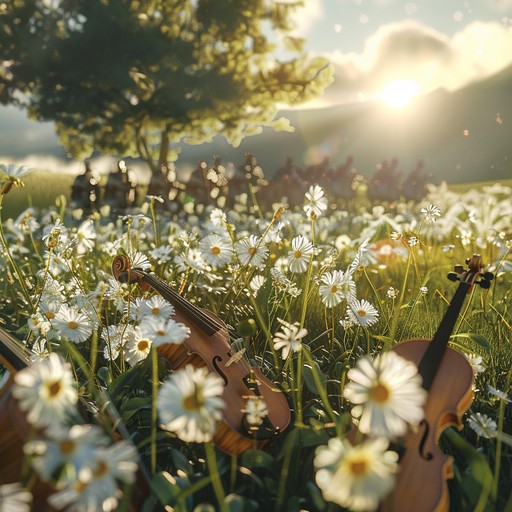 This composition features a lush and vibrant orchestral arrangement, evoking the playful and serene ambiance of a sunlit meadow. The melody is carried by strings, woodwinds, and brass, creating a tapestry of sound that feels both cheerful and cinematic. Harmonics and subtly dynamic changes keep the piece engaging, making it ideal for film scores or uplifting moments in media.