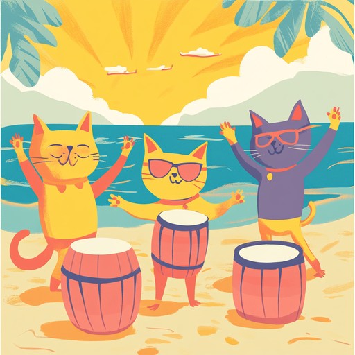 This instrumental reggaeton track captures a playful, whimsical atmosphere featuring the sounds of cartoon cats energetically playing conga drums amidst a lively rhythm. The melody weaves joyful, animated tones with catchy beats, creating a fun and uplifting vibe that invites listeners to move along with the music. The combination of traditional reggaeton rhythms with imaginative, feline inspired percussion brings a unique and cheerful character to the piece.