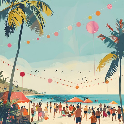 Immerse yourself in a vibrant jingle that captures the essence of a joyful summer beach party, complete with uplifting melodies and tropical rhythms to transport you to a sunny seaside celebration.