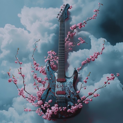 An instrumental track fusing heavy nu metal guitar riffs with the ethereal sounds of traditional japanese instruments, delivering a fierce and mesmerizing musical journey