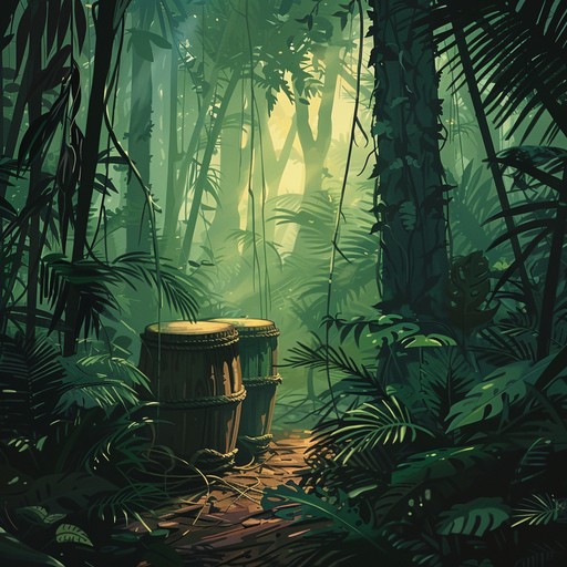 An atmospheric journey through a creepy jungle with haunting tribal percussion, invoking images of shadowy rituals and ancient ceremonies. The fusion of natural sounds with rhythmic drumming creates an eerie ambiance, perfect for unsettling any listener.