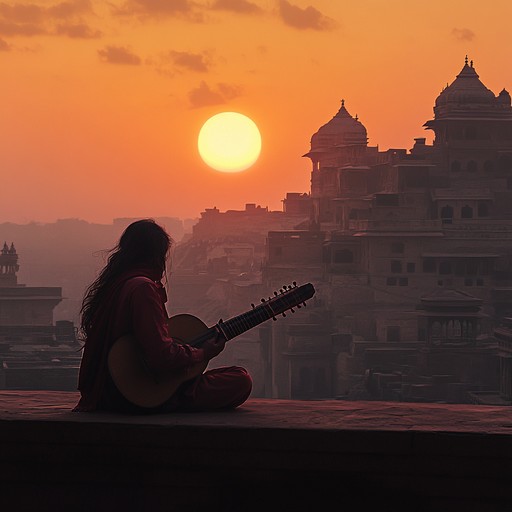 A deeply melancholic hindustani instrumental piece, featuring a poignant sitar melody that sways with sorrow, accompanied by subdued tabla rhythms and ambient drone of the tanpura. The intricate interplay of these traditional instruments creates a hauntingly beautiful atmosphere that evokes a sense of longing and introspection.