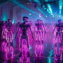 energetic robotic dance with futuristic funky beats.