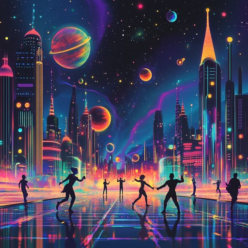 A vibrant instrumental track that fuses classic disco funk rhythms with futuristic electronic elements, creating an interstellar soundscape that transports listeners to a galactic dancefloor.