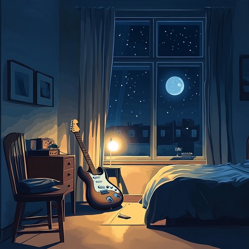 An instrumental groovy track blending lo fi beats and soft melodies, evoking the calm and introspection of midnight hours in a tranquil bedroom setting