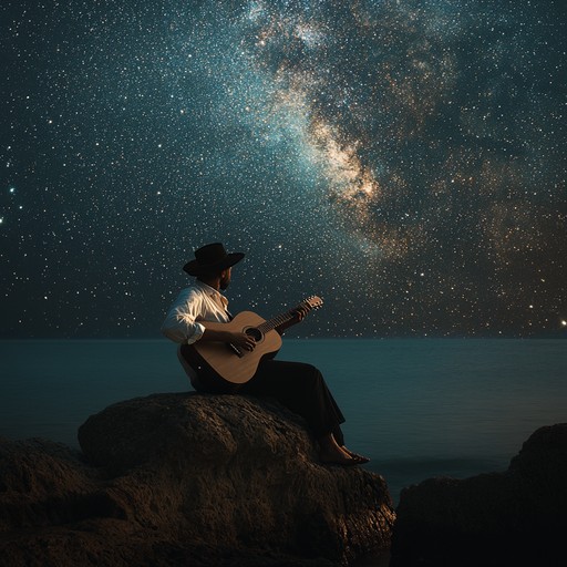 An instrumental piece featuring classical guitar playing a heartfelt melody that evokes the deep emotions of love, set against the backdrop of a tranquil, starlit night.