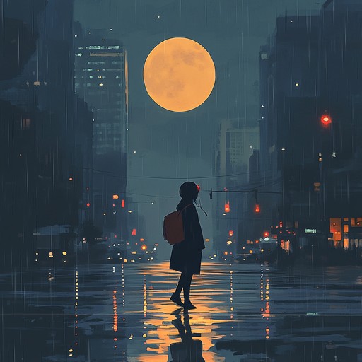 An instrumental lofi track blending soothing melodies with gentle rain sounds, evoking the serenity of wandering city streets under moonlight.