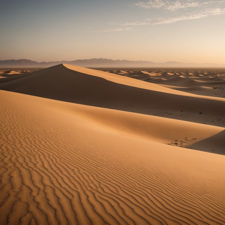 Imagine a scene of tranquility spreading across the sahara as dawn breaks, bringing gentle, melodious rhythms that soothe the soul and echo the vast, serene landscape. The music features intricate percussive beats characteristic of afrobeat, coupled with ambient soundscapes that embody the calm and majestic sunrise over the desert.