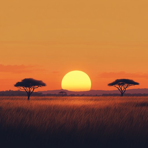 A calming instrumental piece that captures the essence of an african sunset. Soft percussion pairs with melodic elements, creating a soothing experience for the listener. The composition features traditional african instruments and contemporary smooth jazz influences, blending the past and present into a harmonious soundscape suitable for relaxation and introspection.