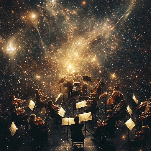 An exuberant symphonic composition that combines majestic orchestration with a celebratory and galactic aura. Rich layers of strings, brass, and woodwinds converge to create an intensely uplifting and ecstatic atmosphere, leading the audience through a transcendent musical journey