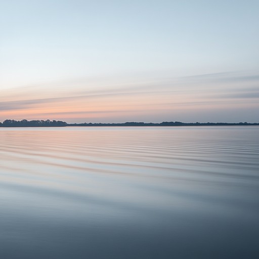 A soft, enchanting instrumental capturing the calmness of a serene evening by the lake, blending gentle piano melodies with ambient nature sounds to evoke a sense of peace and tranquility