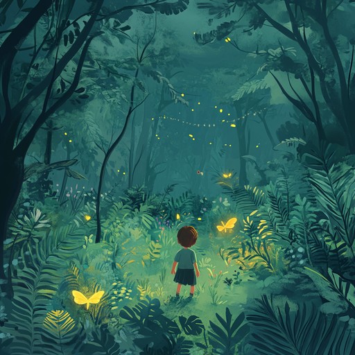 Create a musical piece capturing the essence of a child's exploration in a mystical, magical forest filled with playful creatures and enchanting moments. The music should evoke wonder and curiosity, with instruments resembling natural sounds intertwined with melodic tunes that transport listeners to an enchanting world.