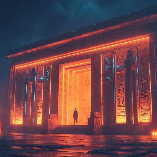An innovative instrumental merging traditional egyptian instruments with futuristic techno, creating a pulsating dance between the ancient and the digital