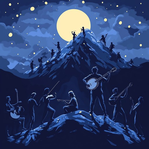A fast paced instrumental featuring driving banjo and fiddle, evoking joyous mountain celebrations under the open sky