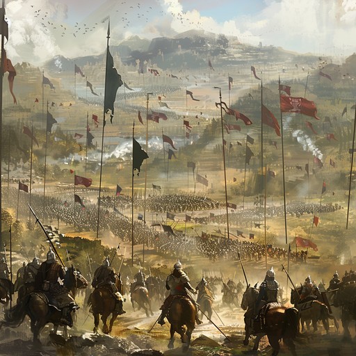 This track evokes the spirit of an epic battle, with tense, rapid percussion rhythms and soaring string melodies that rise and fall like the ebb and flow of a grand conflict. The listener is taken on a journey through moments of suspense, courage, and triumph, making them feel like they're in the midst of a heroic quest.