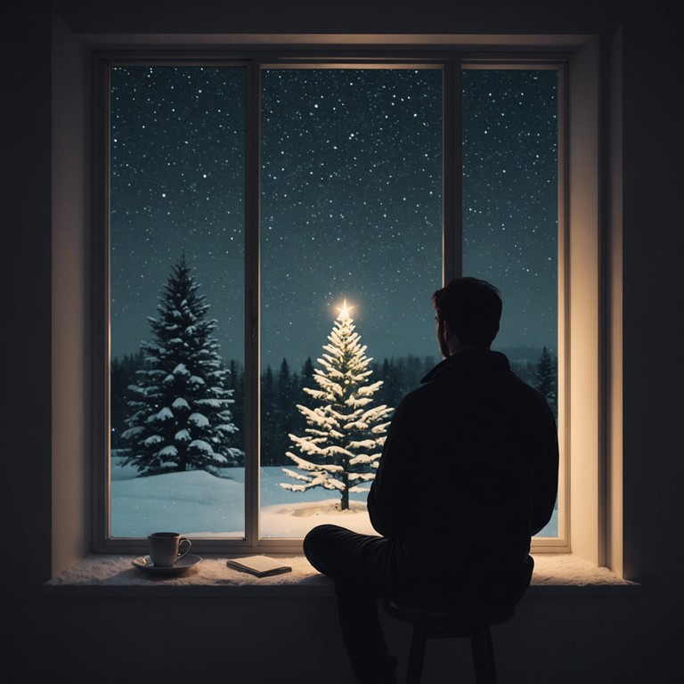 A solitary figure reflected in the glow of christmas lights, the music is a poignant reminder of the season's joy juxtaposed with personal solitude. The piano’s soft tones offer a meditative quality, providing a soundscape that is both comforting and isolating.