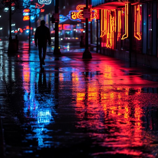 An ethereal walk through an urban environment illuminated by neon, with gentle synthesizer flows creating a reflective, serene atmosphere perfect for late night thoughts and inner contemplation.