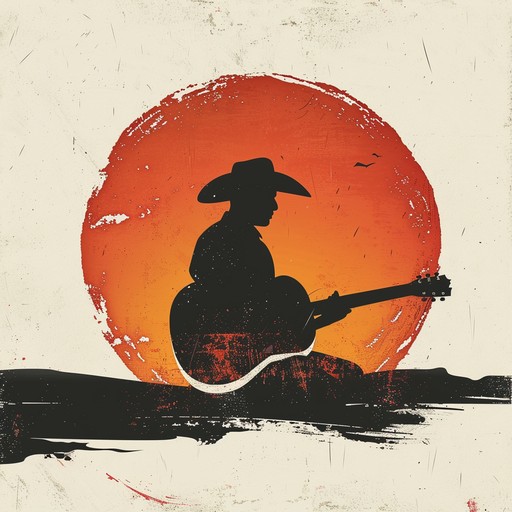 An upbeat soundtrack encapsulating the thrill and vivacity of a cowboy's sunset ride. Lively guitar strumming is paired with harmonica interludes and vigorous percussion to deliver an invigorating and uplifting tune.