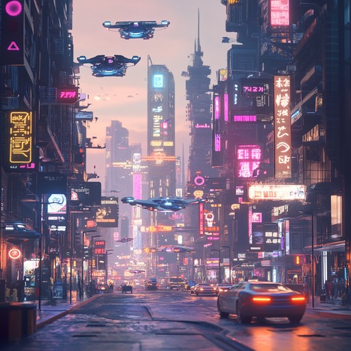 Dive into the electrifying sounds of a futuristic synthpop track, characterized by pulsating synths that echo through a neon lit city. This urgent and reflective composition captures the vibrancy and nostalgia of a high tech urban landscape