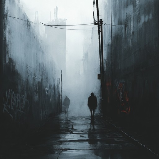 Picture a shadowy backstreet where danger lurks with every note. The track is shaped by frenzied guitar riffs and creepy, ambient noises, merging hardcore punk vigor with a sinister atmosphere to evoke a sense of impending doom.