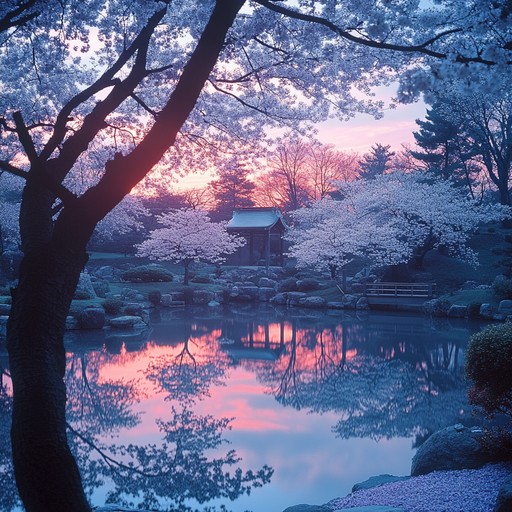 An instrumental piece capturing the ethereal beauty of sakura flowers in full bloom, blending traditional japanese instrumentation with modern anime inspired melodies. The peaceful strumming of the shamisen, punctuated by delicate koto notes, carries listeners through a journey of tranquility and awe. Fluid transitions and subtle ambient sounds evoke a dreamy serenity, making each moment a vivid auditory experience.