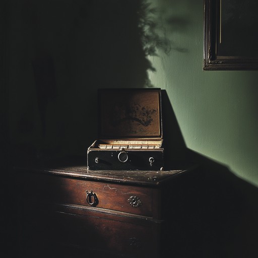 A haunting music box melody enfolds with unsettling whispers, creating a disquieting yet mesmerizing lullaby. The soft dissonance and atmospheric background evoke a sense of something ominous lurking just out of sight, perfect for adding suspense to horror narratives.