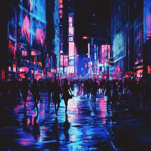 An instrumental track blending percussive beats, funky basslines, and smooth synth melodies, capturing the vibrant energy of city nightlife in the new jack swing style.