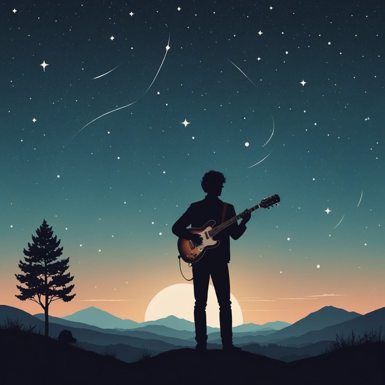 Imagine the serene beauty of a starlit sky with the soul stirring sound of blues rock filling the air. This alternate version maintains the original's rhythm but introduces a softer drum line and a more melodic bass to enhance the feeling of being under a night sky.