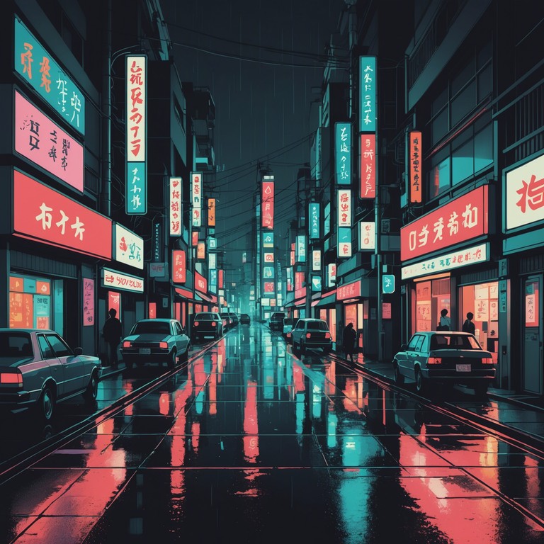 A unique blend of traditional japanese instruments with modern synthesizers creates a dark yet energetic jpop track, perfect for a nighttime cityscape scene.