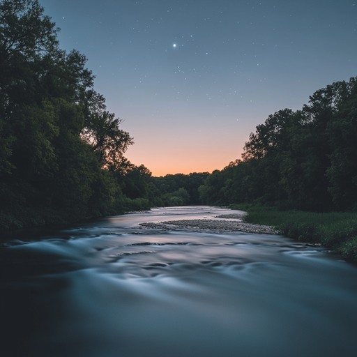 A gentle piano melody that evokes the tranquility of sitting by a calm river during twilight, fostering deep reflection on life's journey, accompanied by delicate ambient textures to enhance introspection