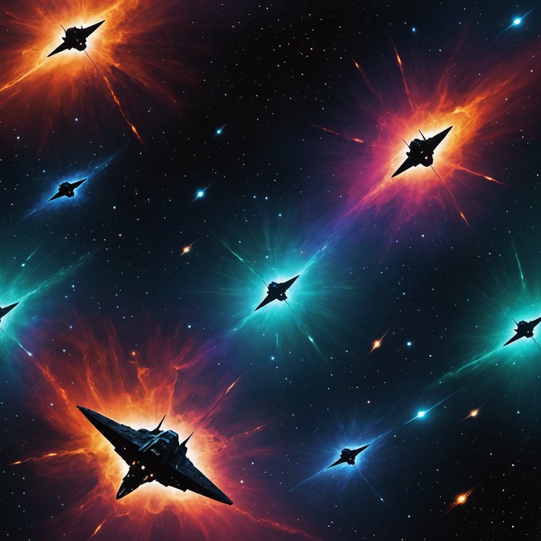 This track features a soaring orchestral arrangement punctuated by thunderous percussive hits and swirling strings, creating a narrative of bravery and adventure as it traverses through cosmic battles and starry victories. The music swells from gentle celestial whispers to a powerful, full bodied crescendo, encapsulating the drama of an epic space odyssey.