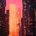 surreal synthwave chaos envelops a city of flickering lights.