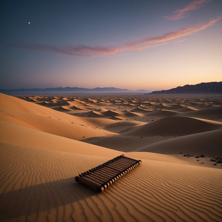 This piece transports listeners across windswept dunes under a vast starlit sky, echoing the sound of a quietly whispering wind layered with distant exotic instrumentation. The song captures the essence of a peaceful, ancient desert night, timeless and serene.