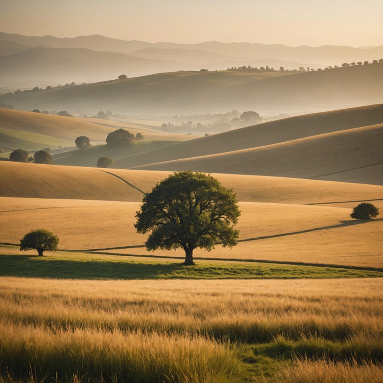 Imagine the transition from night to morning highlighted through the subtle interplay of violin strings, mirroring the slow and comforting start to a productive day, intensified with the strings' crescendo mirroring the sun's rise.