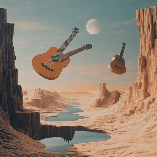 Imagine breezy sertanejo mixed with surreal psychedelic textures, enveloping listeners in a dreamy, almost celestial experience. Traditional string instruments intertwine with atmospheric effects for an adventurous journey.