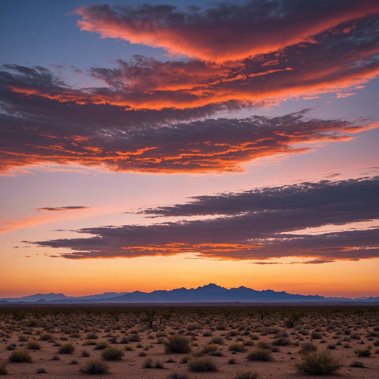 This instrumental track captures the essence of a serene sunset in the wild west, where calming guitar tunes blend with the sounds of nature, creating a peaceful and reflective atmosphere. Harmonic tones illustrate the vast, open landscapes and the timeless beauty of the western frontier.