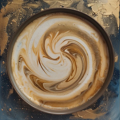 A barista carefully crafts intricate latte art, pouring steamed milk into a shot of rich espresso, creating delicate swirls and patterns in the foam. The gentle hiss of the espresso machine and clink of cups provides a soothing ambiance in the cozy cafe.