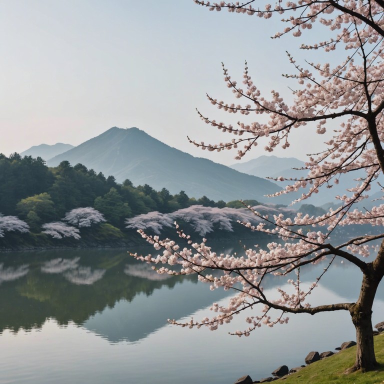 A gentle instrumental piece that captures the essence of a soft spring breeze under blooming sakura trees. The music aims to transport the listener to a peaceful spring morning in japan, where the scenery is filled with delicate pink cherry blossoms and a sense of renewal fills the air.