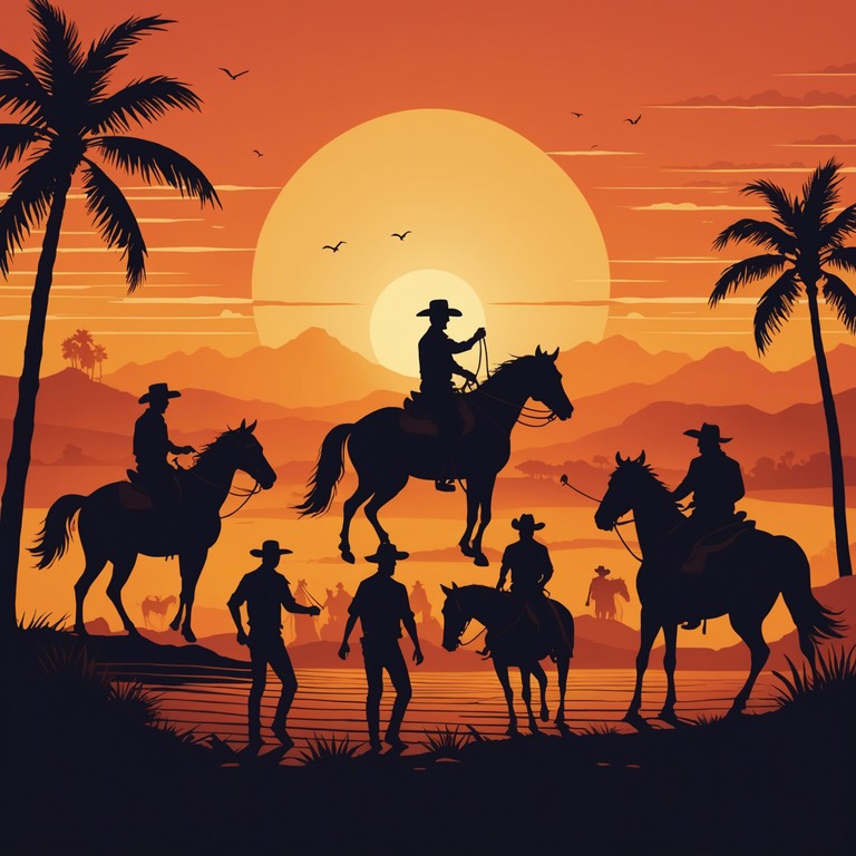 This vibrant song combines the traditional sounds of brazil's sertanejo genre with modern instrumental twists, creating a captivating auditory journey that's influenced by the scenic views and the warm, festive vibes of a brazilian sunset rodeo. Expect to hear a blend of melodic guitar solos entwined with rhythms that immediately transport you to an energetic yet beautiful scenery in the heartland of brazil.