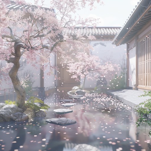 A tender j pop track with soft, flowing melodies inspired by the gentle falling of sakura petals in spring. The composition features slow, soothing progressions with rich harmonics and delicate instrumental interplay, capturing the peaceful and nostalgic essence of cherry blossom season.