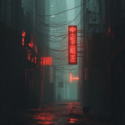 An instrumental track featuring haunting synth melodies that evoke the eerie ambiance of a dystopian 1980s cityscape illuminated by flickering neon lights, stirring feelings of unease and nostalgia.