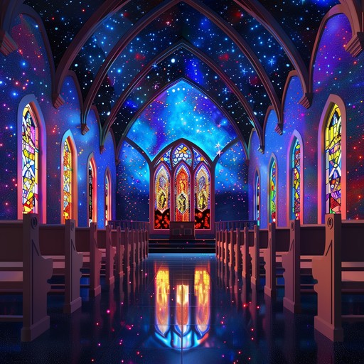 Imagine a grand church filled with vibrant, swirling colors, where traditional gospel harmonies merge with the expansive, surreal sounds of psychedelic music. The sound is both familiar and deeply otherworldly, aiming to elevate the spirit to new dimensions of ecstasy and insight.