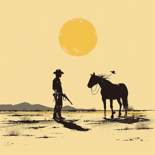 Picture a cowboy in a sunlit desert, moving gracefully to a rhythm that combines western cinematic elements with funky grooves. The electric guitar delivers playful riffs while the bass drives an infectious beat, surrounded by rhythmic percussion. This dynamic blend captures the carefree spirit of the west, infused with energetic funk.