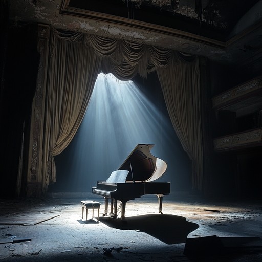 A brooding piano piece set in a dark cabaret atmosphere. Haunted vaudeville themes interlace with gothic theatrics, creating a performance that's both eerie and dramatic. Crescendos and silences evoke the creepiness of an old, haunted theater.