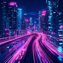 cityscape pulses with neon synth melodies