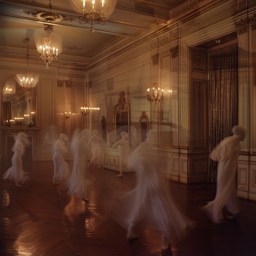 A spooky swing tune with chilling, spectral melodies, conjuring an eerie, old fashioned ballroom where ghostly figures waltz. Piano riffs and haunting brass sections enhance the mysterious, creepy atmosphere.