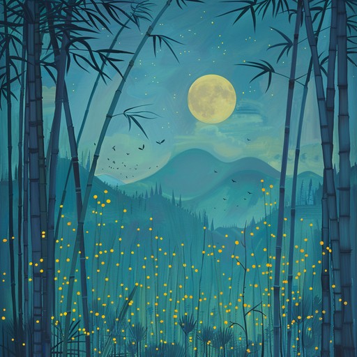 Immerse in a whimsical journey through a moonlit bamboo grove where enchanting traditional japanese instruments blend seamlessly with modern anime soundscapes. The melodies are ethereal and playful, carrying a dreamy yet vibrant essence that dances across the night air, creating a perfect harmony between the past and present.